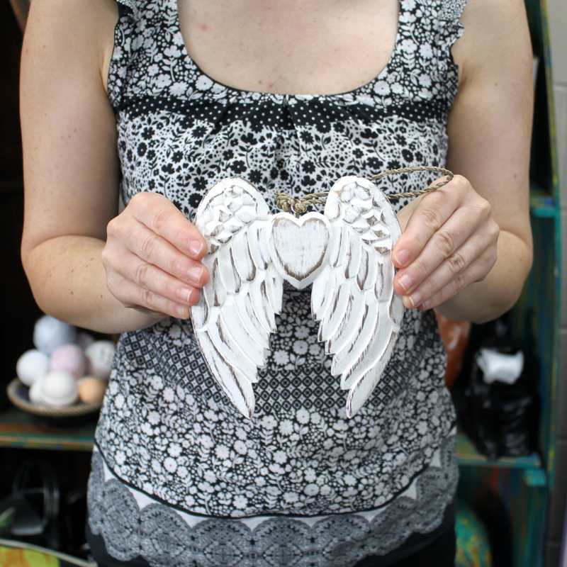 Hand Crafted Small Double Angel Wing & Heart - 15cm