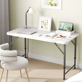 122cm Portable Camping Adjustable Fold-in-Half Table with HDPE Tabletop-White