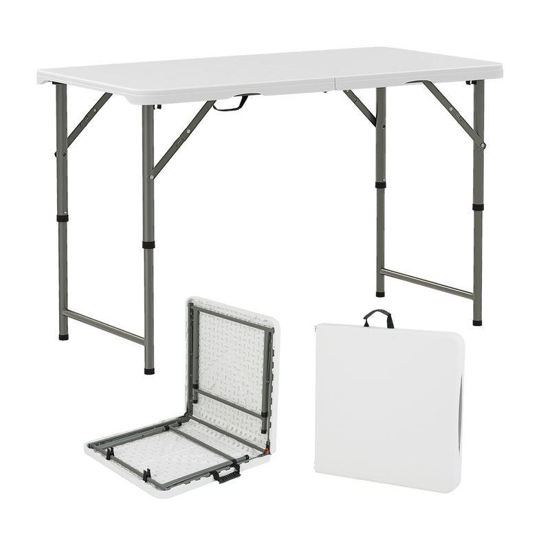 122cm Portable Camping Adjustable Fold-in-Half Table with HDPE Tabletop-White
