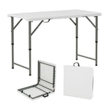 122cm Portable Camping Adjustable Fold-in-Half Table with HDPE Tabletop-White