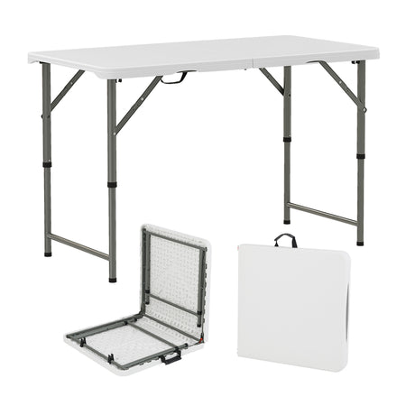 122cm Portable Camping Adjustable Fold-in-Half Table with HDPE Tabletop-White