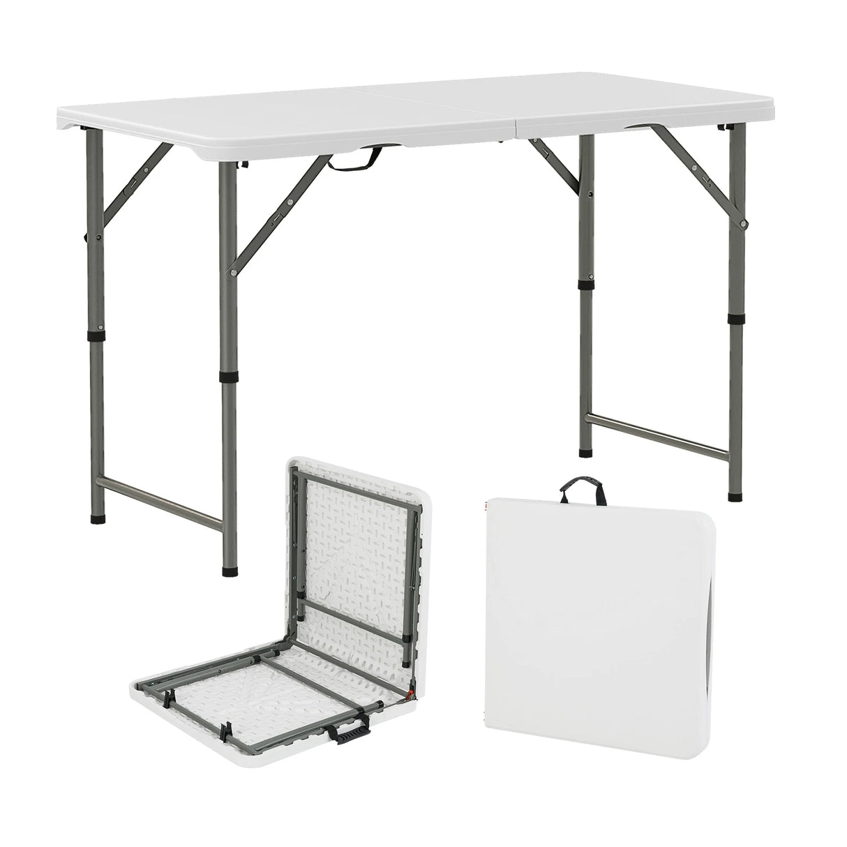 122cm Portable Camping Adjustable Fold-in-Half Table with HDPE Tabletop-White