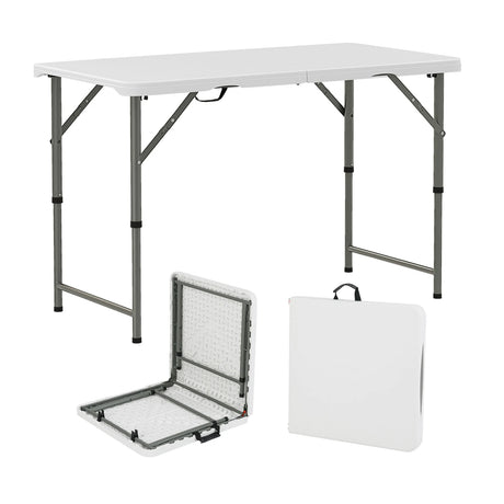 122cm Portable Camping Adjustable Fold-in-Half Table with HDPE Tabletop-White