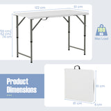 122cm Portable Camping Adjustable Fold-in-Half Table with HDPE Tabletop-White