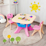 3 Sets of Table and Chairs with Detachable Storage Boxes Design for Kids Pink