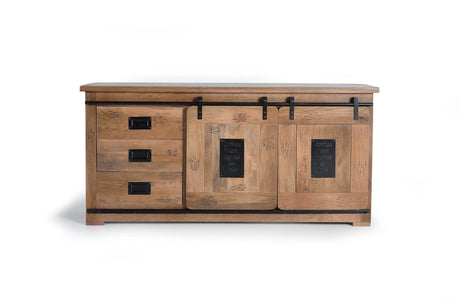 Giner and Colomer - Mango Wood Sideboard With 2 Sliding Doors, 3 Drawers & Metal Accents