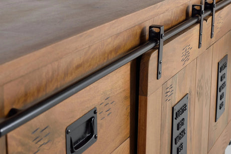 Giner and Colomer - Mango Wood Sideboard With 2 Sliding Doors, 3 Drawers & Metal Accents