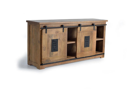 Giner and Colomer - Mango Wood Sideboard With 2 Sliding Doors, 3 Drawers & Metal Accents