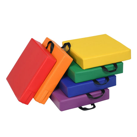 6 Piece 15 Inche Square Toddler Floor Cushions Flexible Soft Foam Seating with Handles-Color