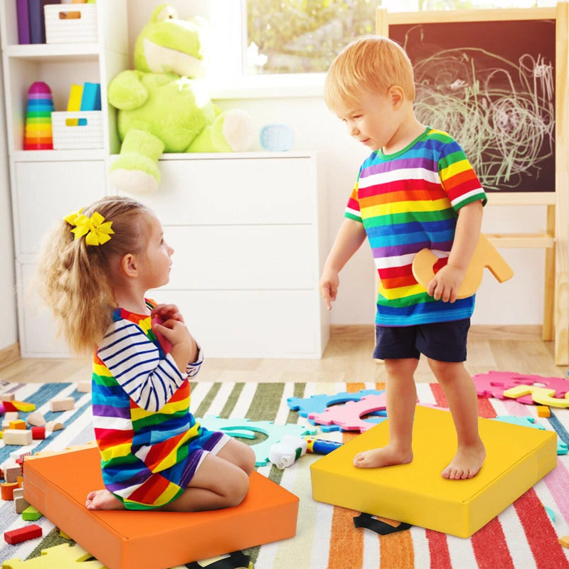 6 Piece 15 Inche Square Toddler Floor Cushions Flexible Soft Foam Seating with Handles-Color
