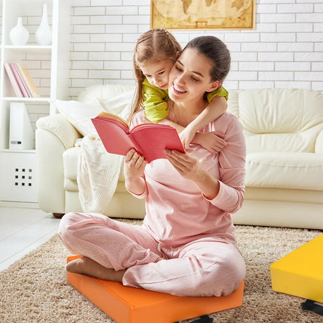 6 Piece 15 Inche Square Toddler Floor Cushions Flexible Soft Foam Seating with Handles-Color