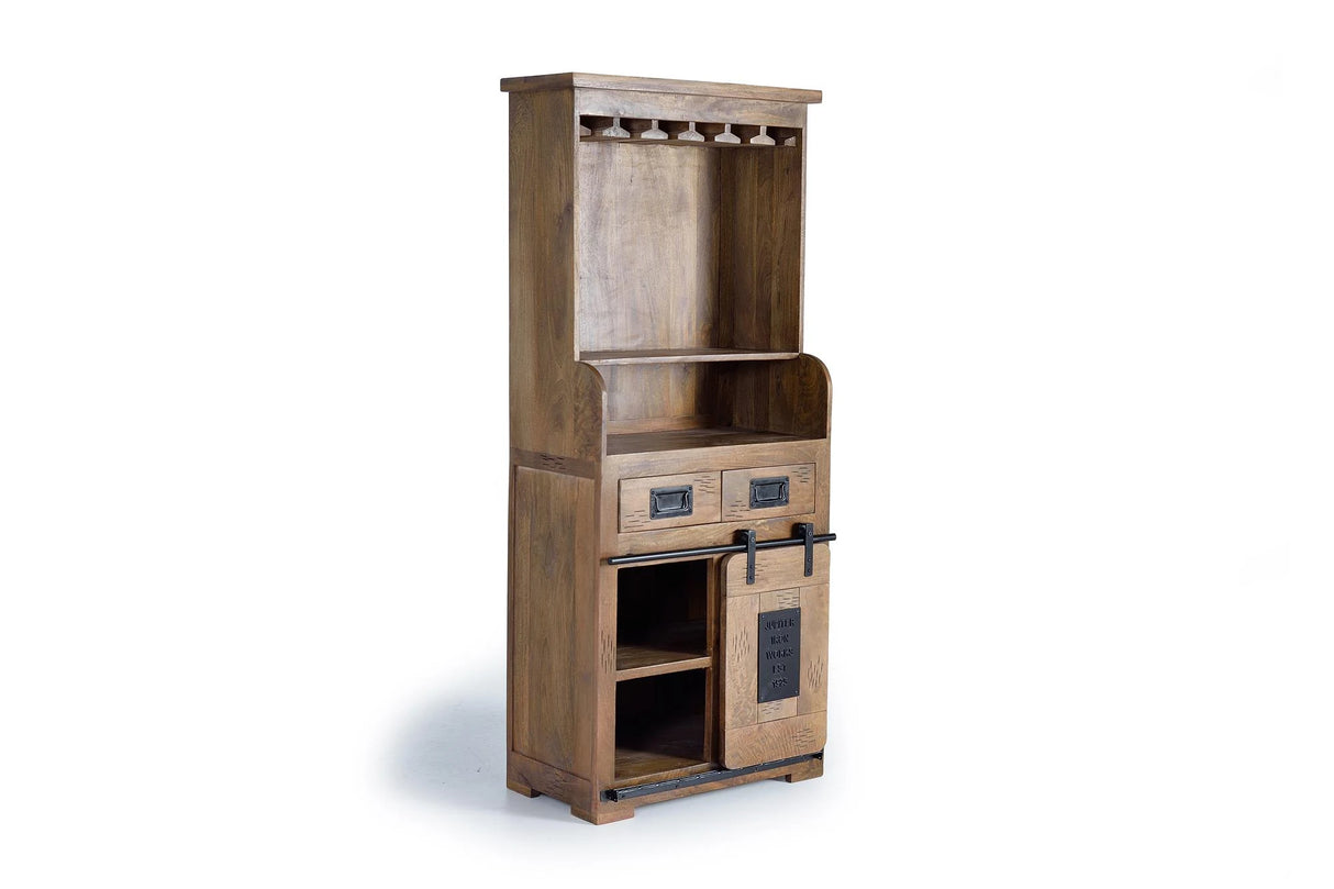 Giner and Colomer - Mango Wood Wine Rack Furniture With 1 Sliding Door & 2 Drawers