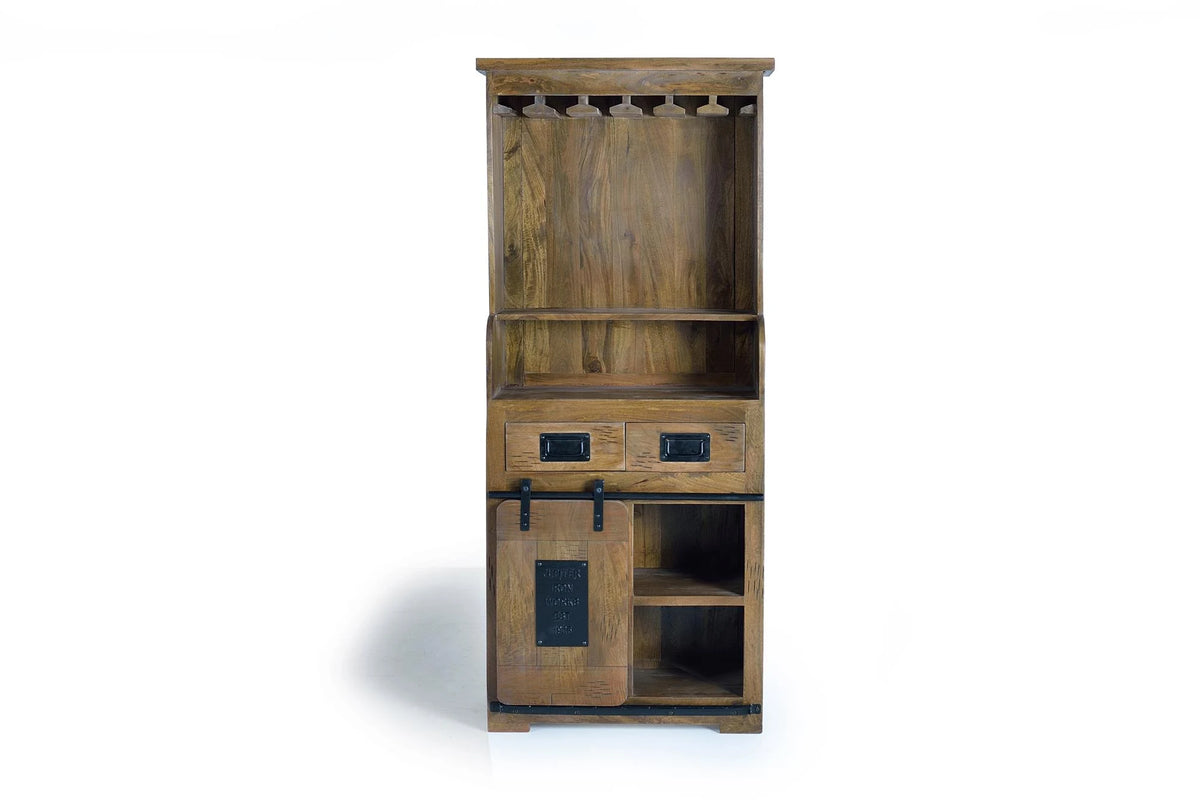 Giner and Colomer - Mango Wood Wine Rack Furniture With 1 Sliding Door & 2 Drawers