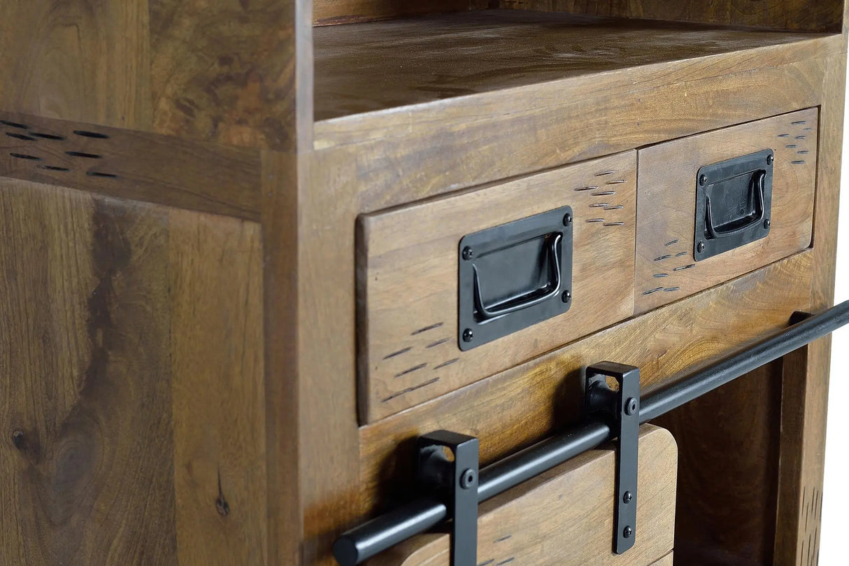 Giner and Colomer - Mango Wood Wine Rack Furniture With 1 Sliding Door & 2 Drawers