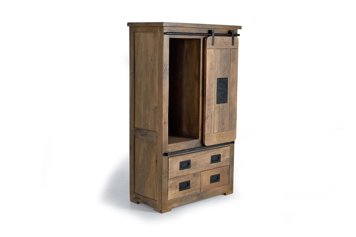 Giner and Colomer - Mango Wood Shelf Unit With 1 Sliding Door & 3 Drawers