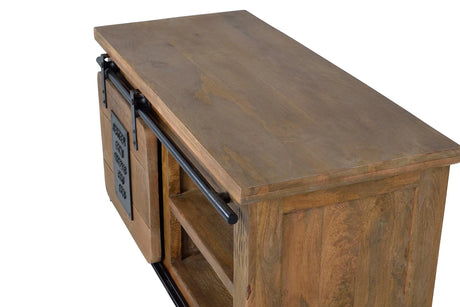 Giner and Colomer - TV / Console Furniture With 1 Sliding Door In Mango Wood & Metal Details