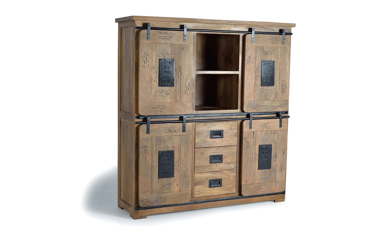 Giner and Colomer - Mango Wood & Metal Pantry With 4 Sliding Doors & 3 Drawers