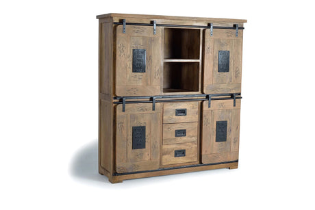 Giner and Colomer - Mango Wood & Metal Pantry With 4 Sliding Doors & 3 Drawers