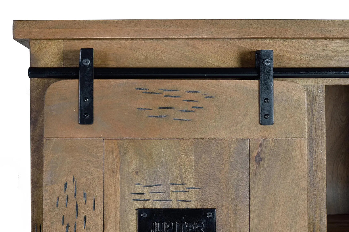 Giner and Colomer - Mango Wood & Metal Pantry With 4 Sliding Doors & 3 Drawers