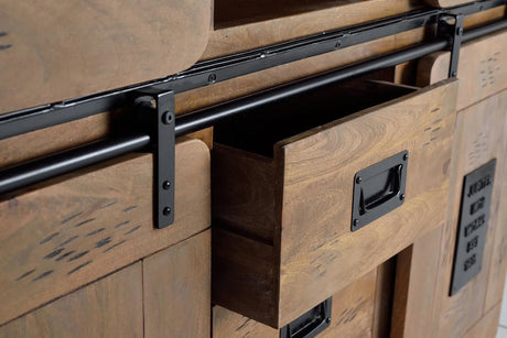 Giner and Colomer - Mango Wood & Metal Pantry With 4 Sliding Doors & 3 Drawers