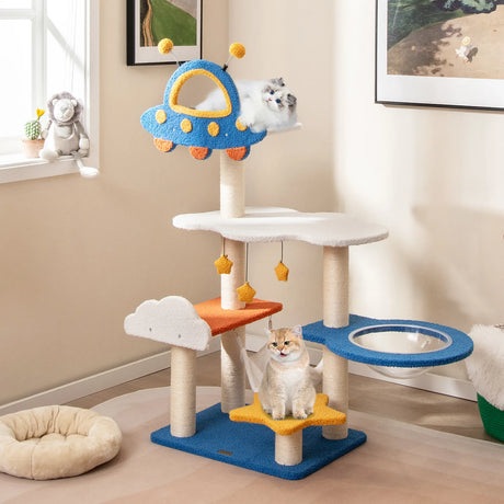 49 Inches Tall Cat Tree with UFO Top Perch Space Capsule and Sisal Scratching Posts-Blue
