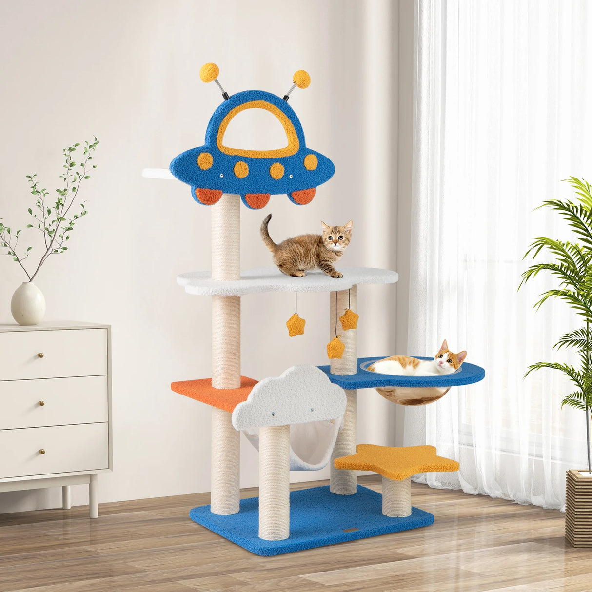 49 Inches Tall Cat Tree with UFO Top Perch Space Capsule and Sisal Scratching Posts-Blue