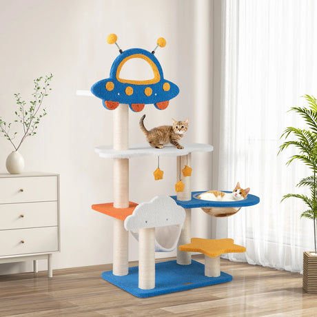 49 Inches Tall Cat Tree with UFO Top Perch Space Capsule and Sisal Scratching Posts-Blue