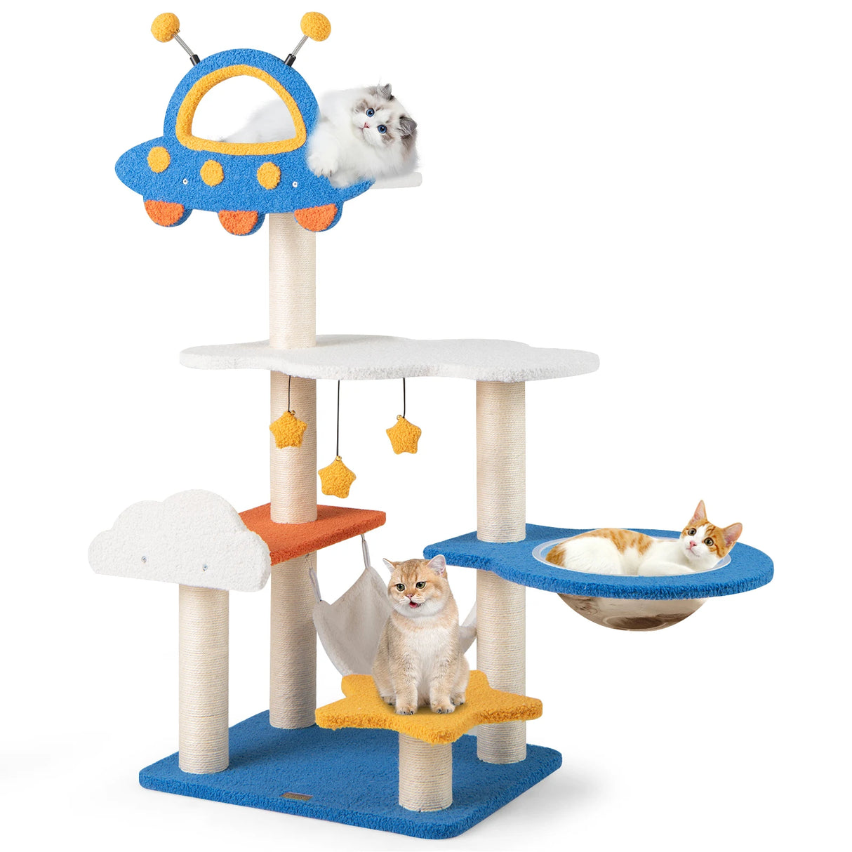 49 Inches Tall Cat Tree with UFO Top Perch Space Capsule and Sisal Scratching Posts-Blue
