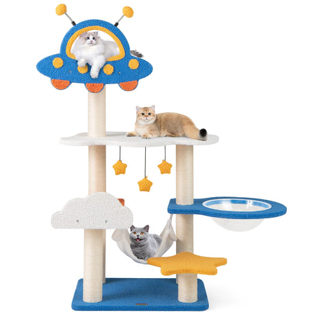 49 Inches Tall Cat Tree with UFO Top Perch Space Capsule and Sisal Scratching Posts-Blue