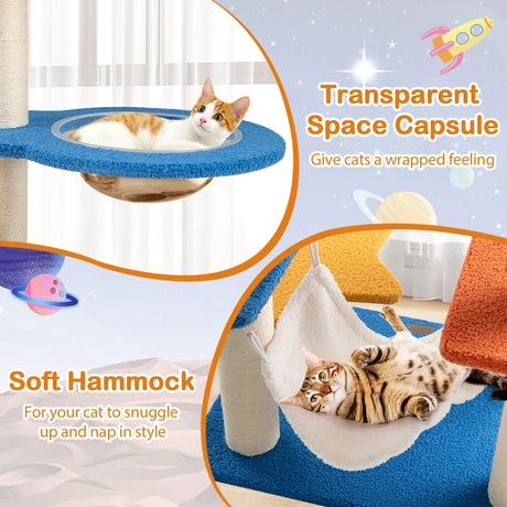 49 Inches Tall Cat Tree with UFO Top Perch Space Capsule and Sisal Scratching Posts-Blue