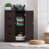 Freestanding Storage Cupboard with Adjustable Shelf and Drawers-Brown