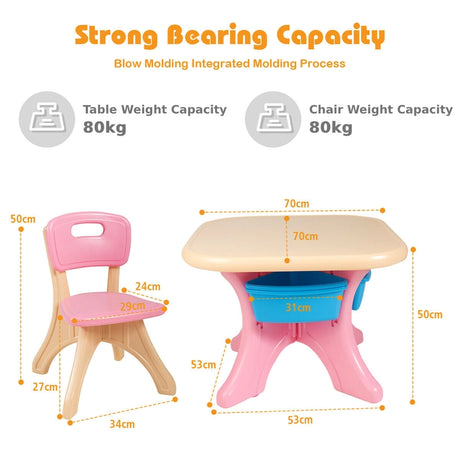 3 Sets of Table and Chairs with Detachable Storage Boxes Design for Kids Pink