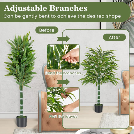 125 CM Artificial Bamboo Tree Set of 2 with Plastic Nursery Pot and Adjustable Branches