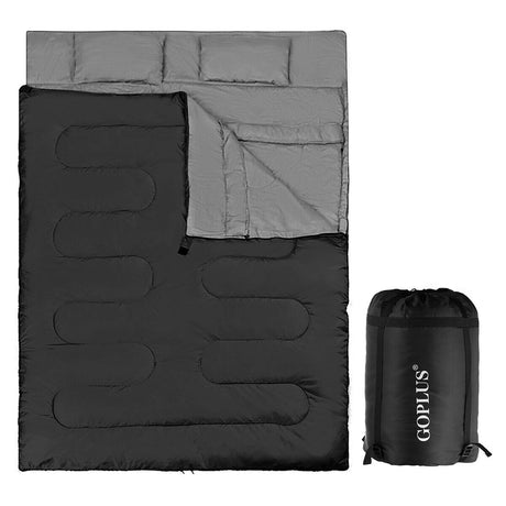 2 Person Waterproof Sleeping Bag with 2 Pillows-Black
