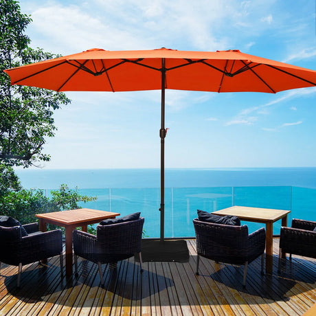 15 Foot Extra Large Patio Double Sided Umbrella with Crank and Base-Orange