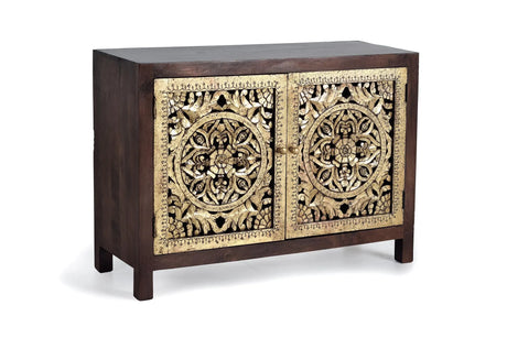 Giner and Colomer - 2-Door Mango Wood Sideboard With Hand-Carved Gold-Leaf Details