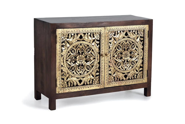 Giner and Colomer - 2-Door Mango Wood Sideboard With Hand-Carved Gold-Leaf Details