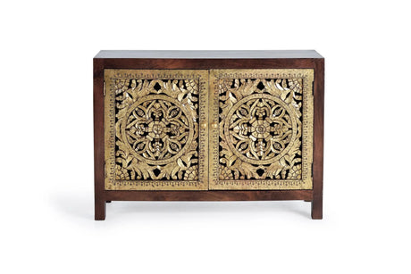 Giner and Colomer - 2-Door Mango Wood Sideboard With Hand-Carved Gold-Leaf Details