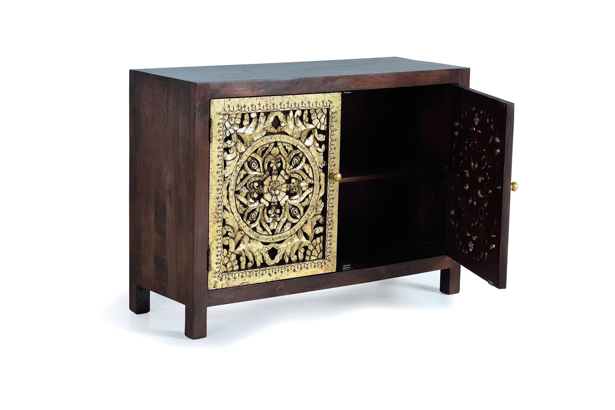 Giner and Colomer - 2-Door Mango Wood Sideboard With Hand-Carved Gold-Leaf Details
