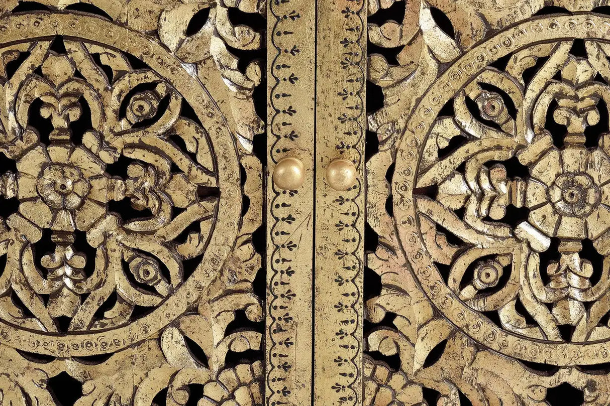 Giner and Colomer - 2-Door Mango Wood Sideboard With Hand-Carved Gold-Leaf Details