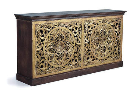 Giner and Colomer - 4-Door Mango Wood Sideboard With Hand-Carved Gold-Leaf Doors