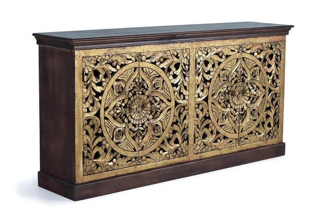 Giner and Colomer - 4-Door Mango Wood Sideboard With Hand-Carved Gold-Leaf Doors
