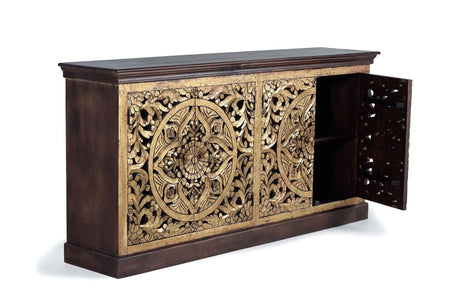 Giner and Colomer - 4-Door Mango Wood Sideboard With Hand-Carved Gold-Leaf Doors