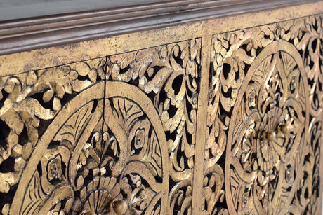 Giner and Colomer - 4-Door Mango Wood Sideboard With Hand-Carved Gold-Leaf Doors