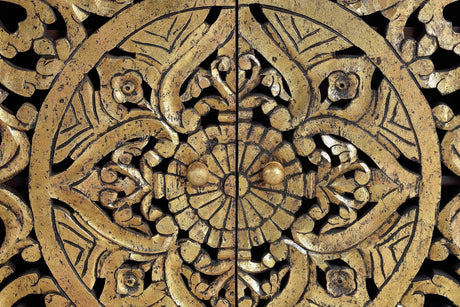 Giner and Colomer - 4-Door Mango Wood Sideboard With Hand-Carved Gold-Leaf Doors