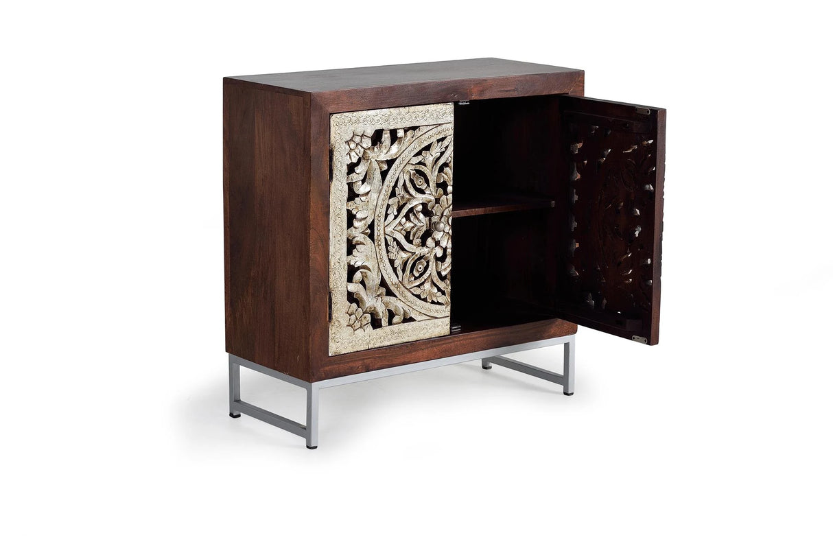 Giner and Colomer - 2-Door Mango Wood Sideboard With Hand-Carved Silver-Leaf Doors