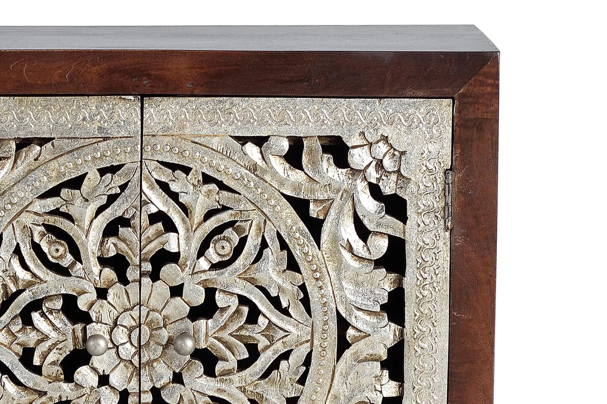 Giner and Colomer - 2-Door Mango Wood Sideboard With Hand-Carved Silver-Leaf Doors