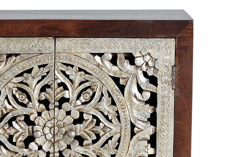 Giner and Colomer - 2-Door Mango Wood Sideboard With Hand-Carved Silver-Leaf Doors