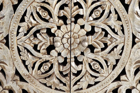 Giner and Colomer - 2-Door Mango Wood Sideboard With Hand-Carved Silver-Leaf Doors