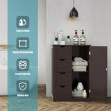 Freestanding Storage Cupboard with Adjustable Shelf and Drawers-Brown